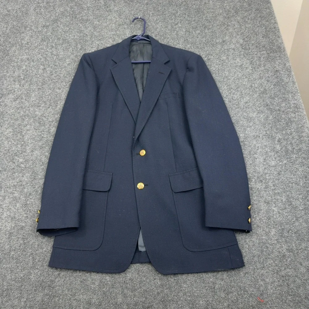 Vintage Stanley Blacker Blazer Men Navy‎ Blue Wool Crest Gold Buttons Preppy